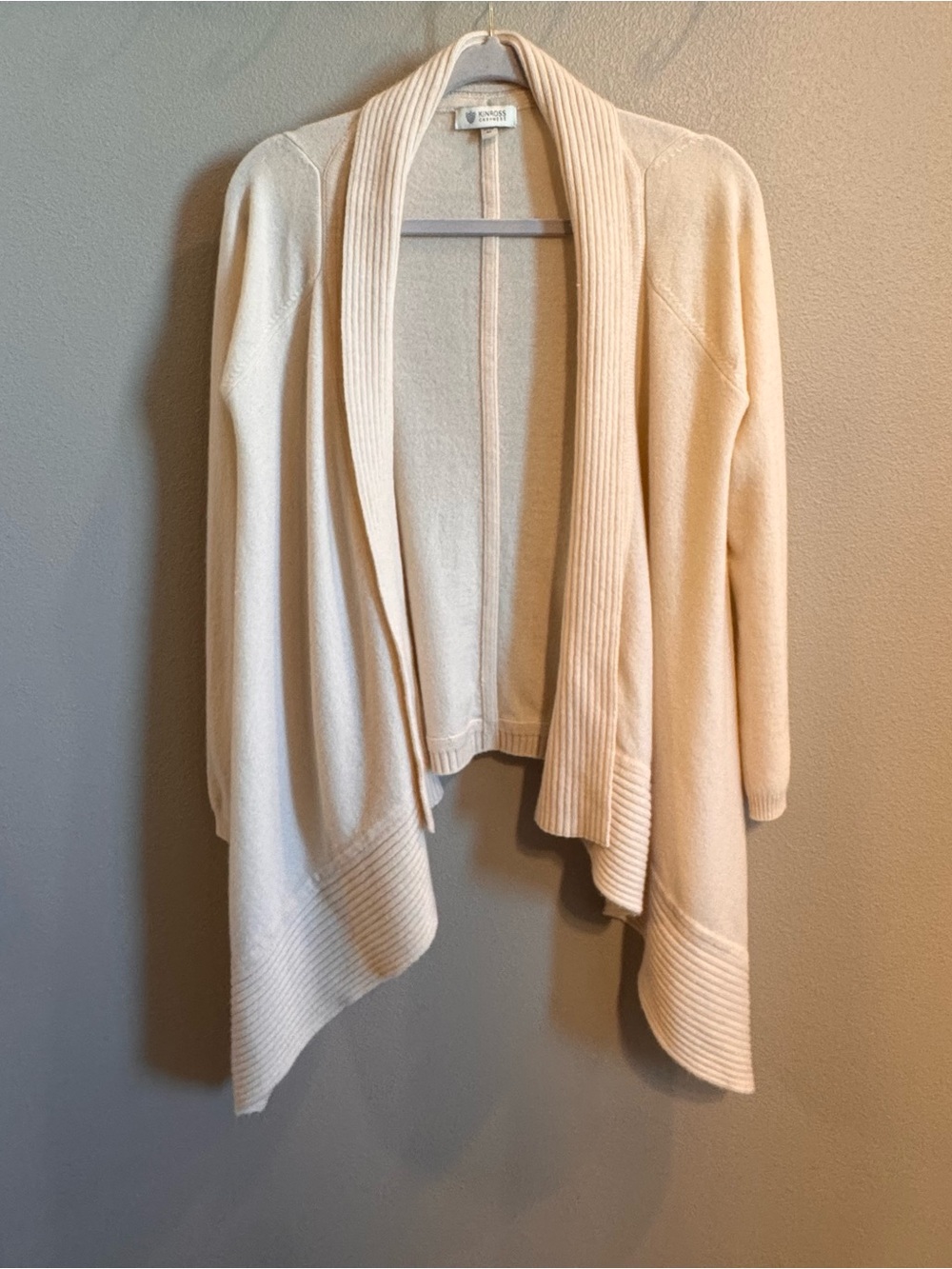 Kinross Cream Open-Front Draped Cashmere Knit Cardigan